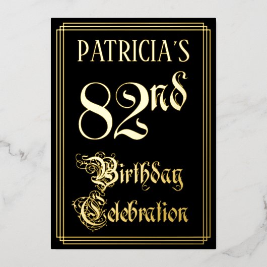 82ste Verjaardagsfeest — Fancy Script & Aangepaste Folie Uitnodiging (Voorkant)