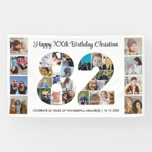 82ste verjaardagsfeest Nummer 82 fotocollage Spandoek