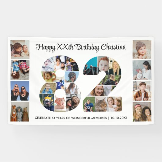 82ste verjaardagsfeest Nummer 82 fotocollage Spandoek (Horizontaal)