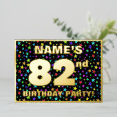 82ste Verjaardagsfeest — Pret, Kleurrijk Sterren P Folie Uitnodiging (Staand Voorkant)