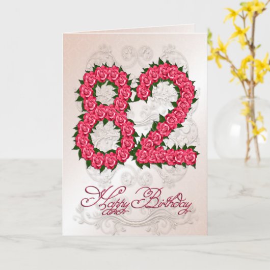 82ste verjaardagskaart met rozen en bladeren kaart (Gele Bloem)