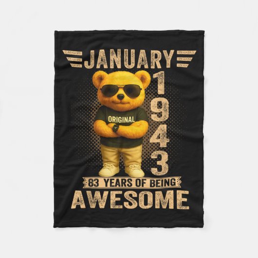 83 Year Old January 1943 Teddy Bear 83rd Birthday  Fleece Deken (Voorkant)