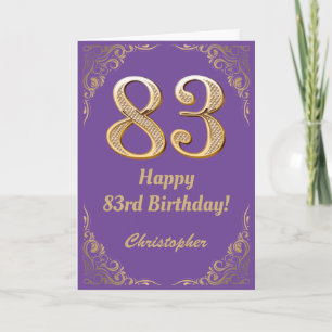 83e Birthday Paars en Gold Glitter Lijst Kaart