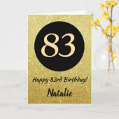83e Happy Birthday Zwart en Goud Glitter Kaart (Gele Bloem)