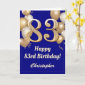 83e marineblauw en gouden ballonnen Confetti Kaart (Gele Bloem)