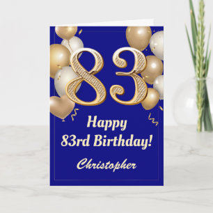 83e marineblauw en gouden ballonnen Confetti Kaart