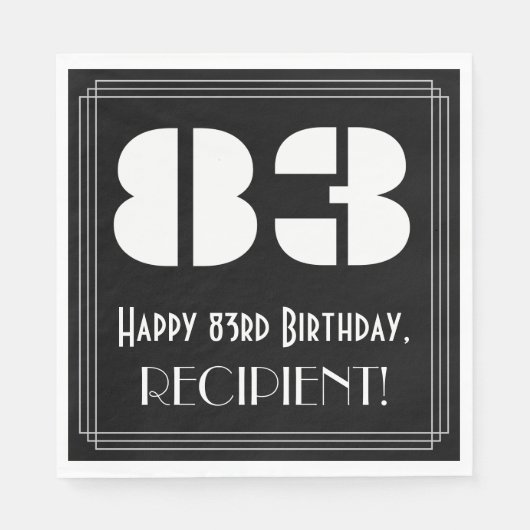 83e verjaardag: Art Deco Geïnspireerde look "83" + Servet (Voorkant)