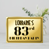 83e verjaardag: Art Deco Kijk "83" en naam Folie Uitnodiging (Staand Voorkant)