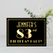 83e verjaardag: Art Deco Kijk "83", met naam Folie Uitnodiging (Staand Voorkant)