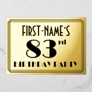 83e verjaardag — Art Deco look "83" + Naam Folie Uitnodiging