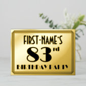 83e verjaardag — Art Deco look "83" + Naam Folie Uitnodiging (Staand Voorkant)