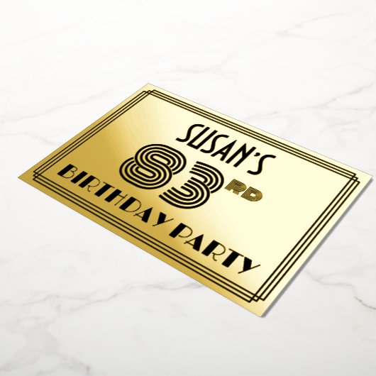 83e verjaardag — Art Deco Style "83" en naam Folie Uitnodiging (Gedraaid)