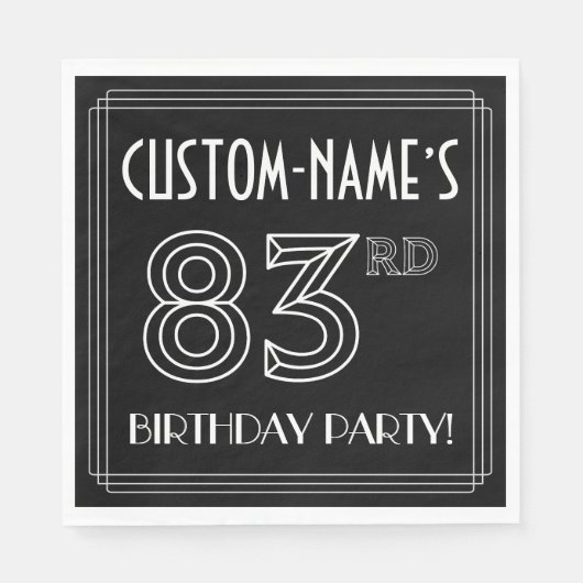 83e verjaardag: Art Deco Style + aangepaste naam Servet (Voorkant)