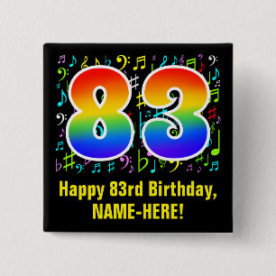 83e verjaardag: Colorful Music Symbols, Rainbow 83 Vierkante Button 5,1 Cm