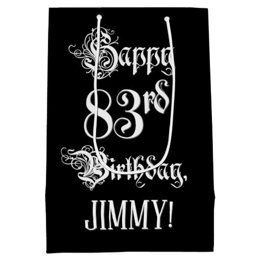 83e verjaardag: Fancy, elegant script + aangepaste Medium Cadeauzakje (Achterkant)