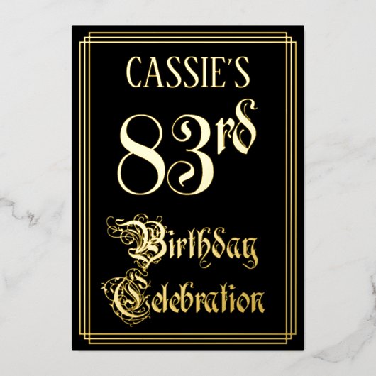 83e verjaardag — Fancy script en aangepaste naam Folie Uitnodiging (Voorkant)