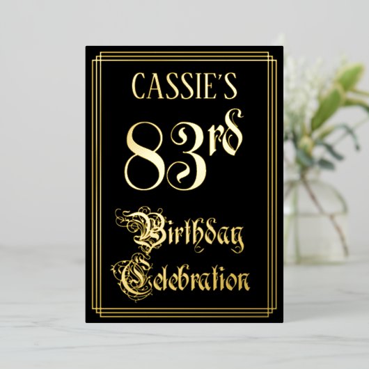 83e verjaardag — Fancy script en aangepaste naam Folie Uitnodiging (Staand Voorkant)
