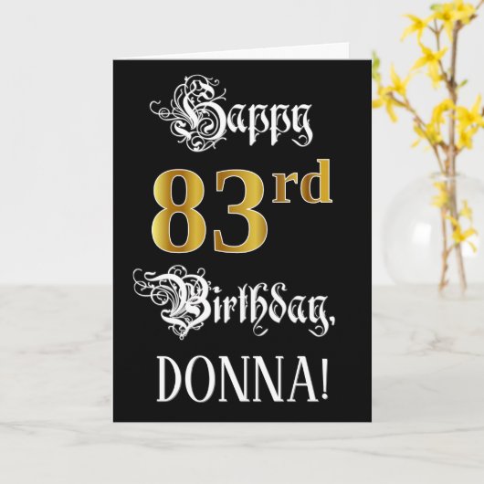 83e verjaardag — Fancy script; Faux Gold Kijk; naa Kaart (Gele Bloem)
