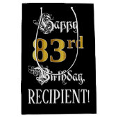 83e verjaardag ~ Fancy script; Faux Gold look; naa Medium Cadeauzakje (Voorkant)