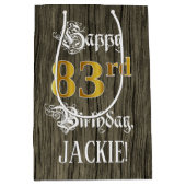 83e verjaardag: Faux Gold look & Faux Wood Pattern Medium Cadeauzakje (Voorkant)