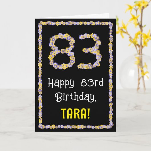 83e verjaardag: Floral Flowers Number, Custom Name Kaart (Gele Bloem)