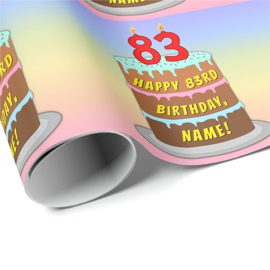 83e verjaardag: Fun Cake and Candles + Custom Name Cadeaupapier (Rol Hoek)