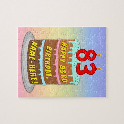 83e verjaardag: Fun Cake and Candles + Custom Name Legpuzzel (Horizontaal)