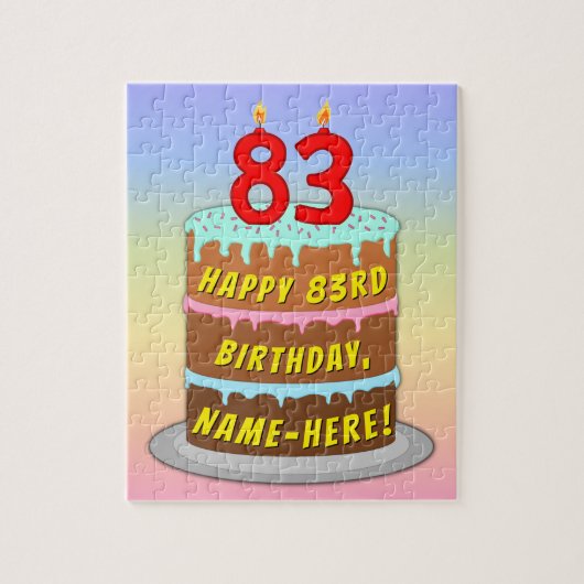 83e verjaardag: Fun Cake and Candles + Custom Name Legpuzzel (Verticaal)