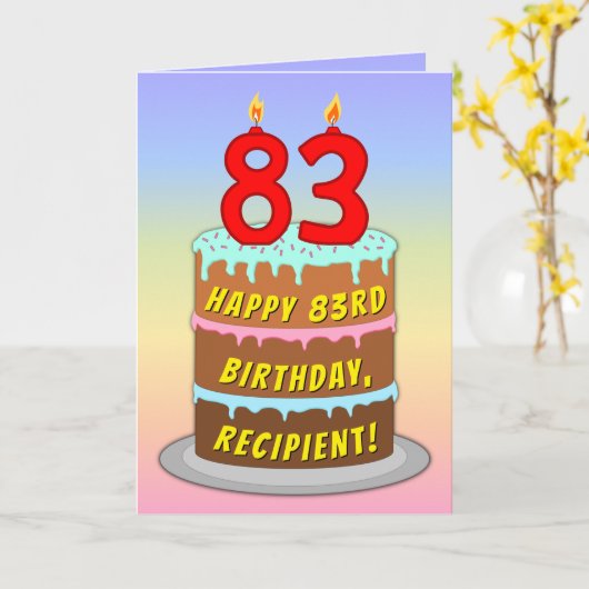 83e verjaardag — Fun Cake & Candles, w/ Eigen naam Kaart (Gele Bloem)