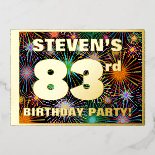 83e verjaardag — Fun, kleurrijke Fireworks-look Folie Uitnodiging