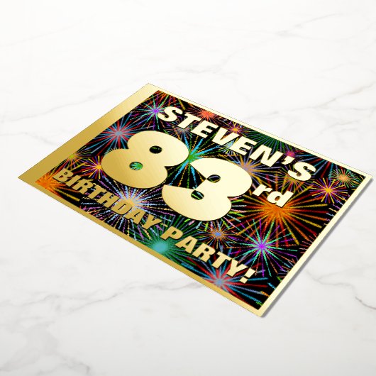 83e verjaardag — Fun, kleurrijke Fireworks-look Folie Uitnodiging (Gedraaid)
