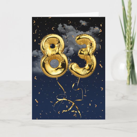 83e verjaardag Gold Mylar ballon en Confetti-kaart Kaart (Voorkant)