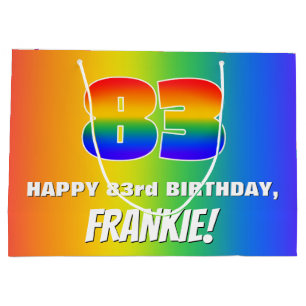 83e verjaardag: kleurrijk, vun regenboogpatroon #  groot cadeauzakje
