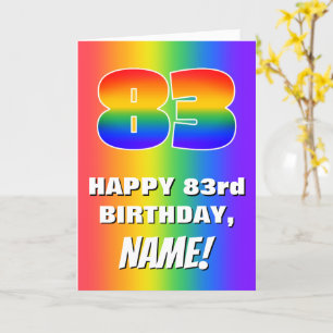 83e verjaardag: kleurrijk, vun regenboogpatroon #  kaart