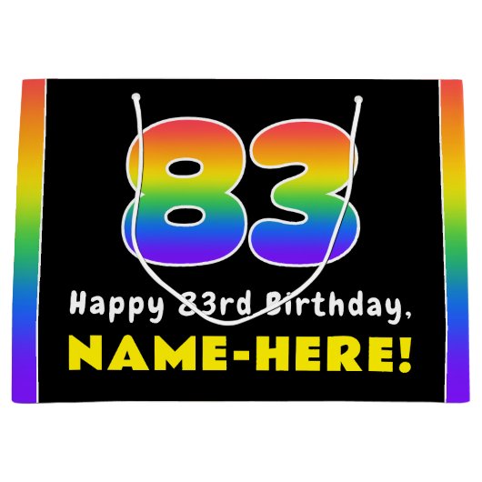 83e verjaardag: kleurrijke regenboog # 83, Naam va Groot Cadeauzakje (Voorkant)