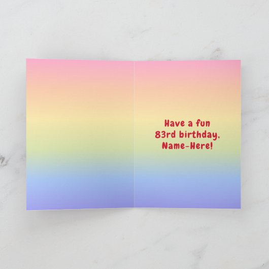 83e verjaardag: kleurrijke regenboog # 83, Naam va Kaart (Binnen)