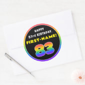 83e verjaardag: kleurrijke regenboog # 83, Naam va Ronde Sticker (Envelop)