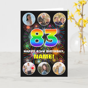 83e verjaardag: Leuke regenboog #, aangepaste naam Kaart