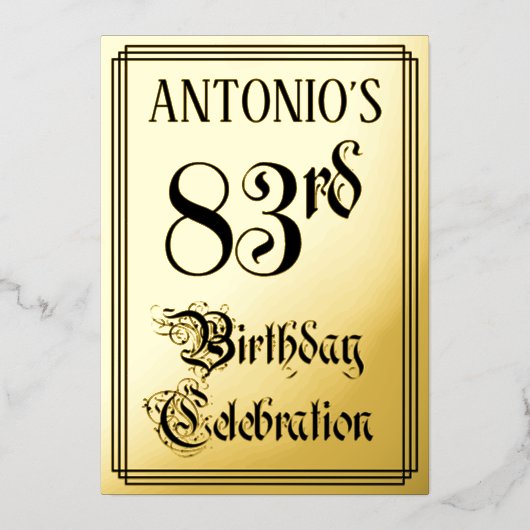 83e verjaardag Partij — Elegant Manuscript + de Na Folie Uitnodiging (Voorkant)