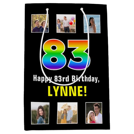 83e verjaardag: Regenboog "83", aangepaste foto's  Medium Cadeauzakje (Voorkant)