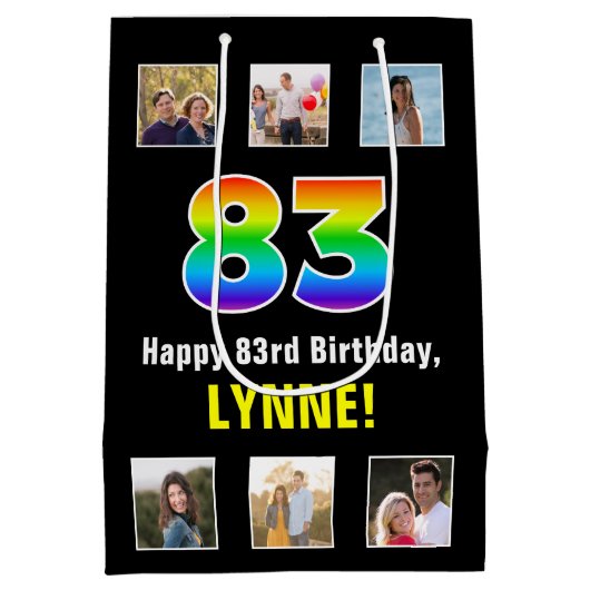 83e verjaardag: Regenboog "83", aangepaste foto's  Medium Cadeauzakje (Achterkant)