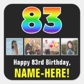83e verjaardag: Regenboog "83"; Aangepaste foto's  Vierkante Sticker (Voorkant)