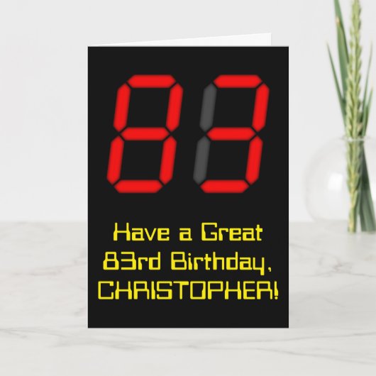 83e verjaardag: Rode digitale klokstijl "83" + naa Kaart (Voorkant)