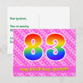 83e verjaardag: Roze strepen & harten, Regenboog 8 Briefkaart (Voorkant / Achterkant)