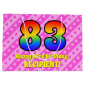 83e verjaardag: roze strips & harten, regenboognr. groot cadeauzakje (Achterkant)