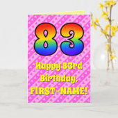 83e verjaardag: roze strips & harten, regenboognr. kaart (Gele Bloem)