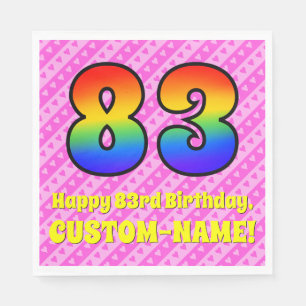 83e verjaardag: roze strips & harten, regenboognr. servet