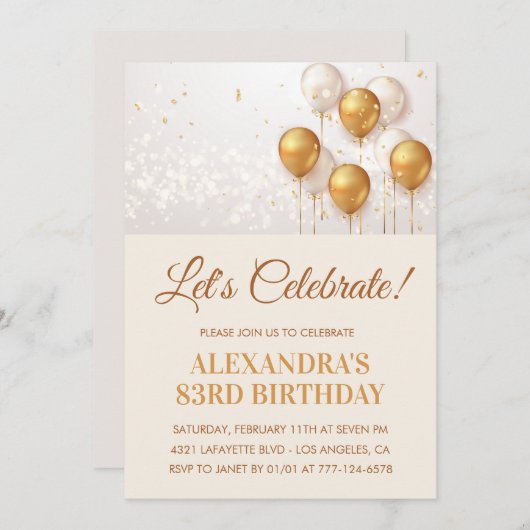 83e verjaardag Uitnodigingen Ballonnen Gold Modern (Voorkant / Achterkant)