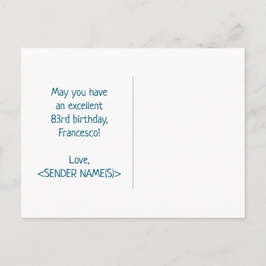 83e verjaardag: Vet, Vun, Eenvoudig, Regenboog 83 Briefkaart (Achterkant)