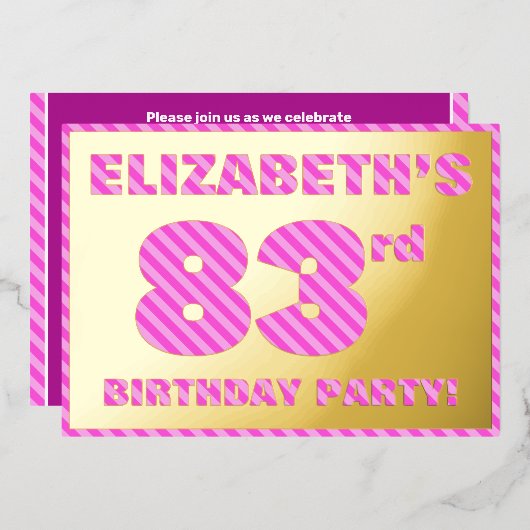 83e verjaardag — Vet, vuurtje, roze band # 83 Folie Uitnodiging (Voorkant / Achterkant)